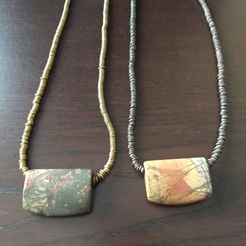 Rectangular Stone Pendant Beaded Necklaces Gold &… - image 6